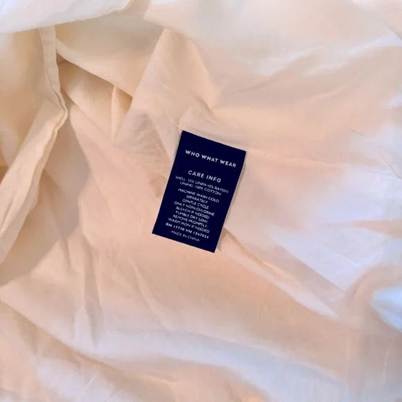 WHO WHAT WEAR Linen Cream Off-White Midi Dress w Tie Bow Chest - Picture 10 of 12